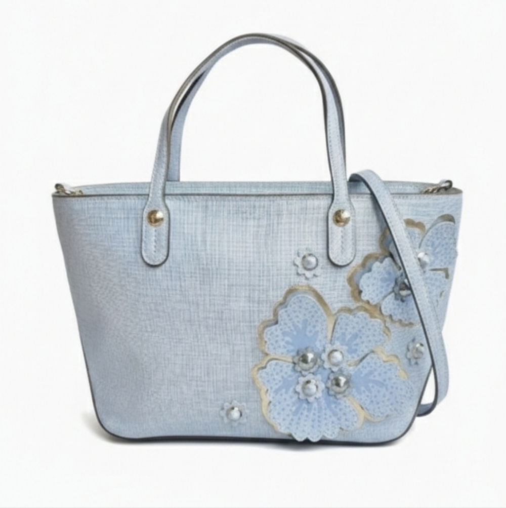 henri bendel Light Blue Floral Applique Tote